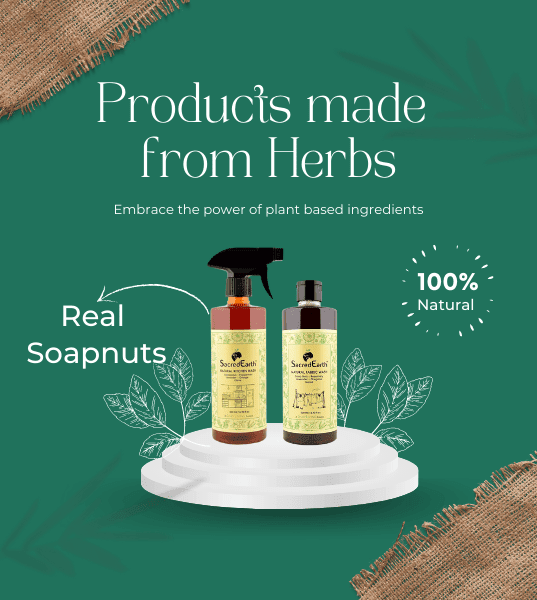 Sacred Earth products made from herbs image with soap nuts as main ingredients